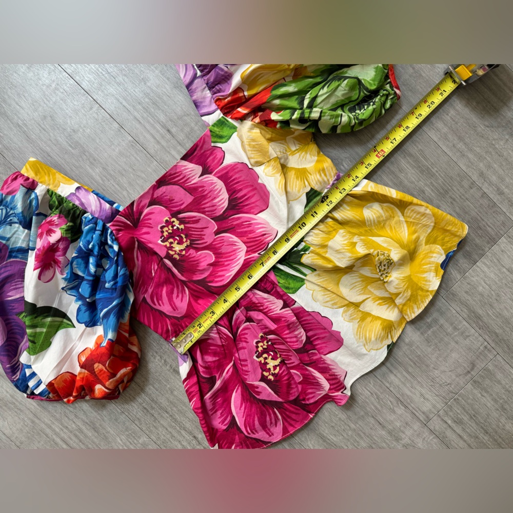FARM Rio Rainbow Chita Floral Blouse Square Neck Puff Sleeve Boho Top | Size XS - Picture 7 of 12